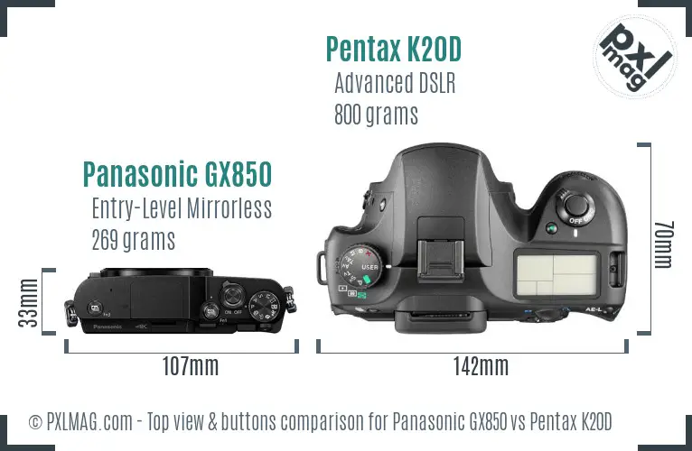Panasonic GX850 vs Pentax K20D top view buttons comparison