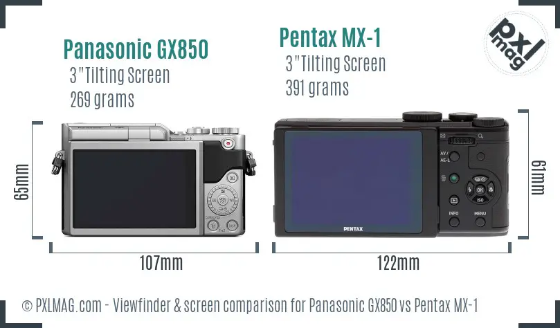 Panasonic GX850 vs Pentax MX-1 Screen and Viewfinder comparison