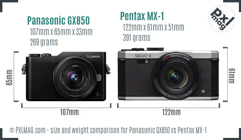 Panasonic GX850 vs Pentax MX-1 size comparison