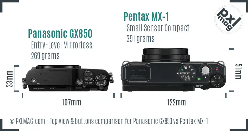 Panasonic GX850 vs Pentax MX-1 top view buttons comparison