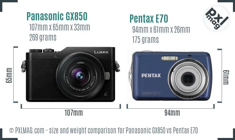 Panasonic GX850 vs Pentax E70 size comparison