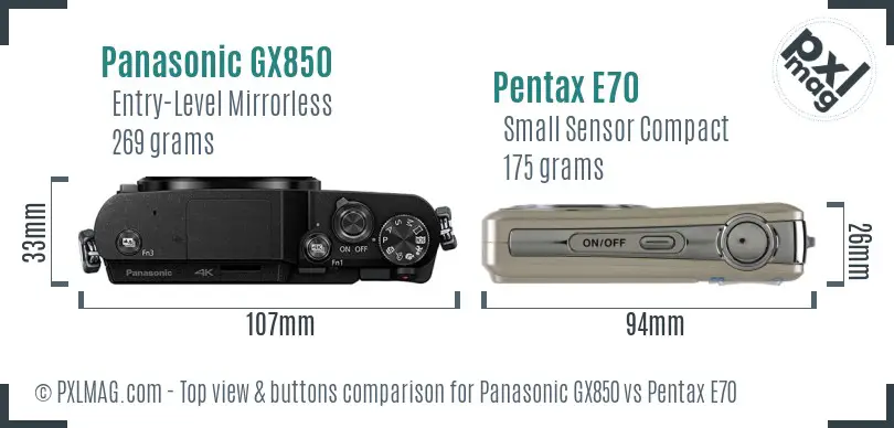 Panasonic GX850 vs Pentax E70 top view buttons comparison