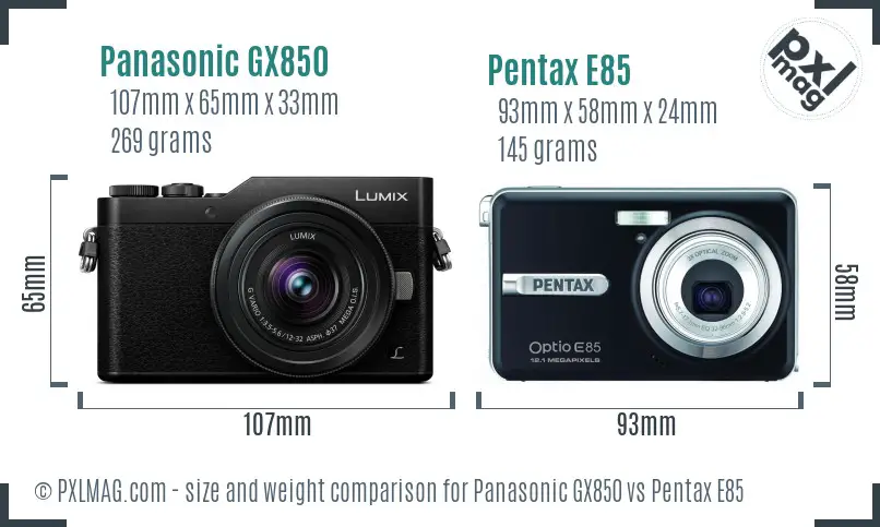 Panasonic GX850 vs Pentax E85 size comparison