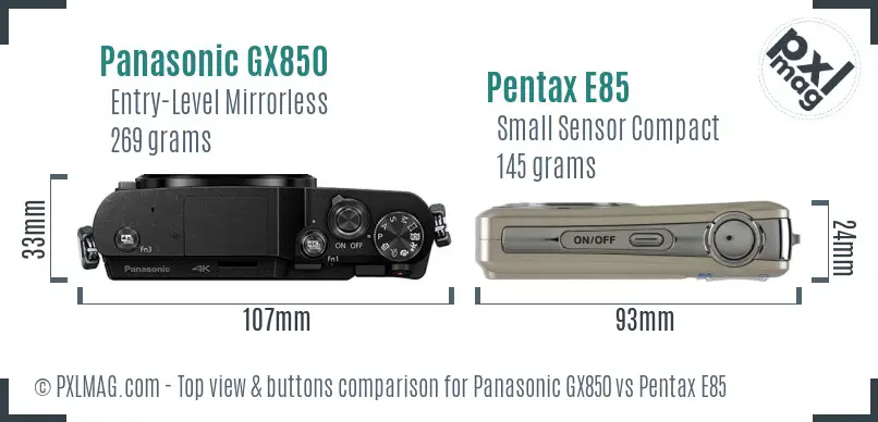 Panasonic GX850 vs Pentax E85 top view buttons comparison