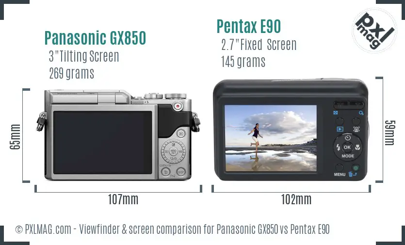 Panasonic GX850 vs Pentax E90 Screen and Viewfinder comparison