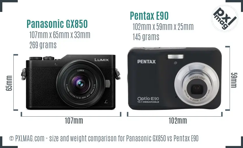 Panasonic GX850 vs Pentax E90 size comparison