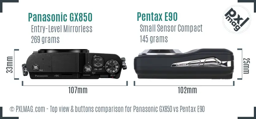 Panasonic GX850 vs Pentax E90 top view buttons comparison