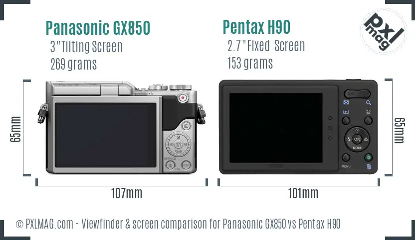 Panasonic GX850 vs Pentax H90 Screen and Viewfinder comparison