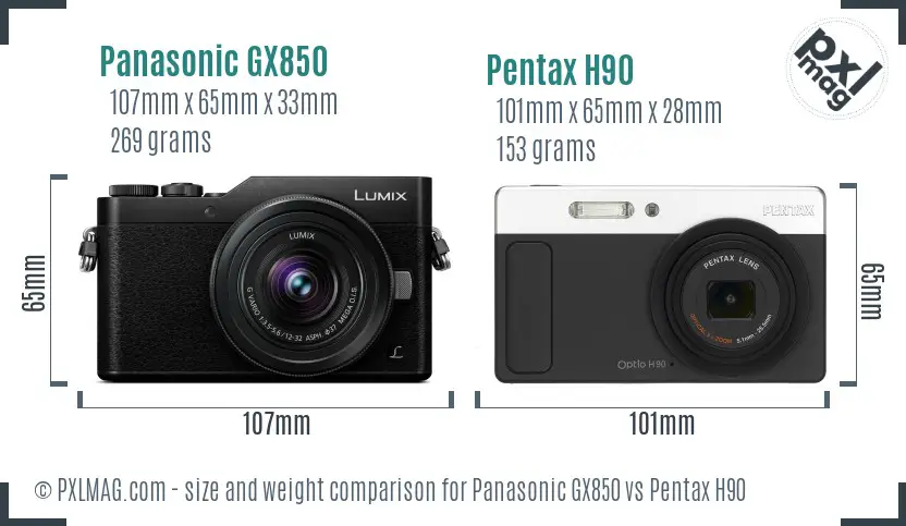Panasonic GX850 vs Pentax H90 size comparison