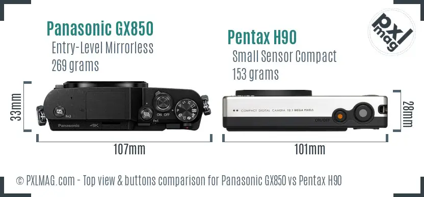 Panasonic GX850 vs Pentax H90 top view buttons comparison