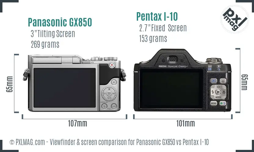 Panasonic GX850 vs Pentax I-10 Screen and Viewfinder comparison