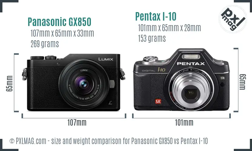 Panasonic GX850 vs Pentax I-10 size comparison