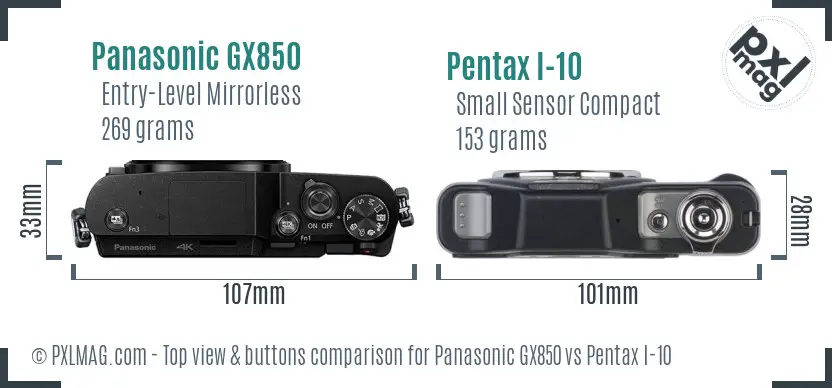 Panasonic GX850 vs Pentax I-10 top view buttons comparison