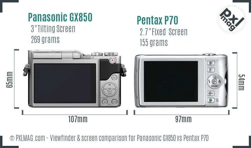 Panasonic GX850 vs Pentax P70 Screen and Viewfinder comparison