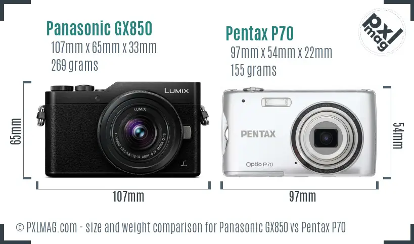 Panasonic GX850 vs Pentax P70 size comparison