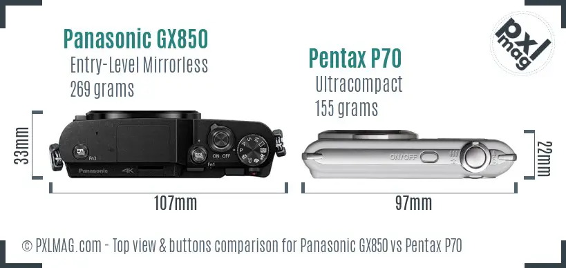 Panasonic GX850 vs Pentax P70 top view buttons comparison