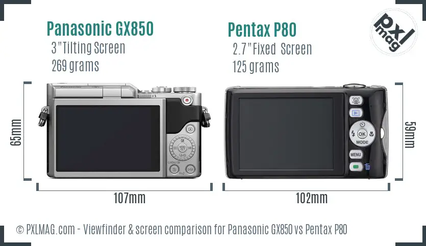 Panasonic GX850 vs Pentax P80 Screen and Viewfinder comparison