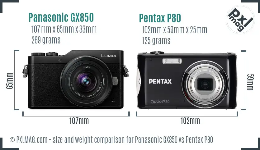 Panasonic GX850 vs Pentax P80 size comparison