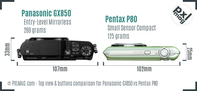 Panasonic GX850 vs Pentax P80 top view buttons comparison