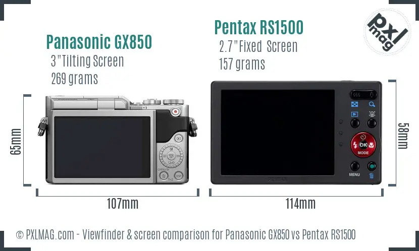 Panasonic GX850 vs Pentax RS1500 Screen and Viewfinder comparison