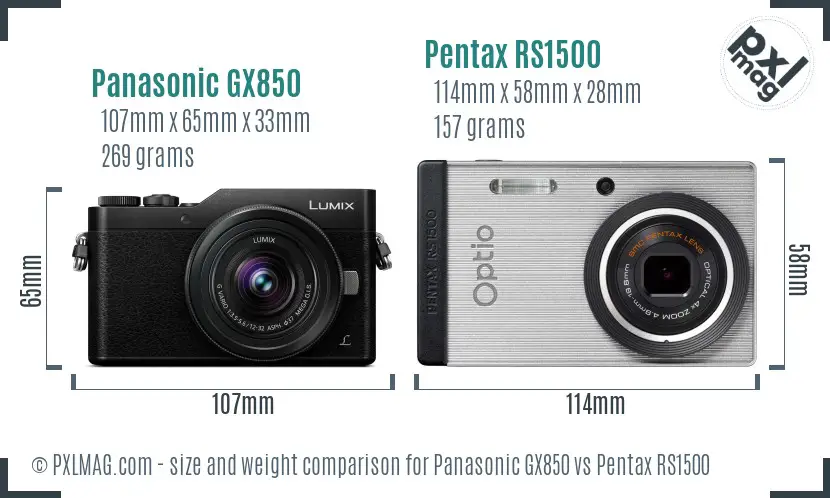Panasonic GX850 vs Pentax RS1500 size comparison