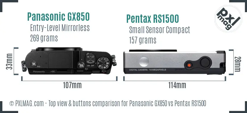 Panasonic GX850 vs Pentax RS1500 top view buttons comparison
