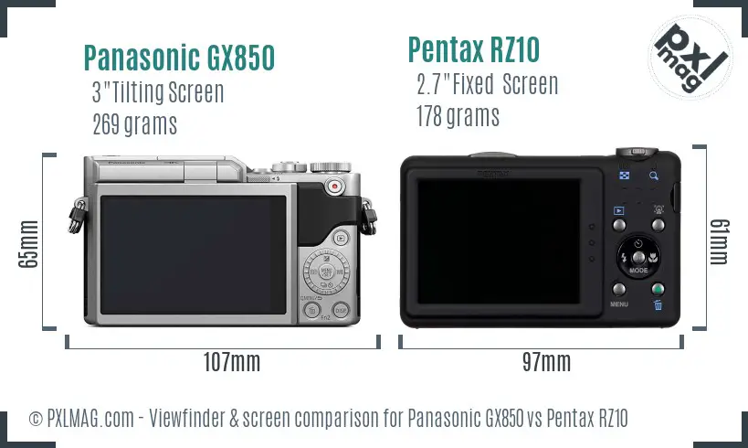 Panasonic GX850 vs Pentax RZ10 Screen and Viewfinder comparison