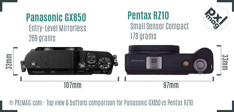 Panasonic GX850 vs Pentax RZ10 top view buttons comparison