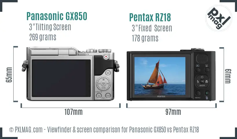 Panasonic GX850 vs Pentax RZ18 Screen and Viewfinder comparison