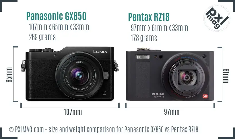 Panasonic GX850 vs Pentax RZ18 size comparison