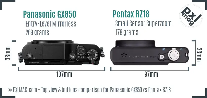 Panasonic GX850 vs Pentax RZ18 top view buttons comparison