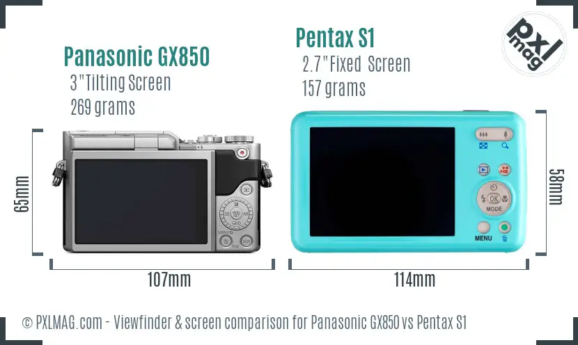 Panasonic GX850 vs Pentax S1 Screen and Viewfinder comparison