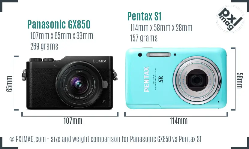 Panasonic GX850 vs Pentax S1 size comparison