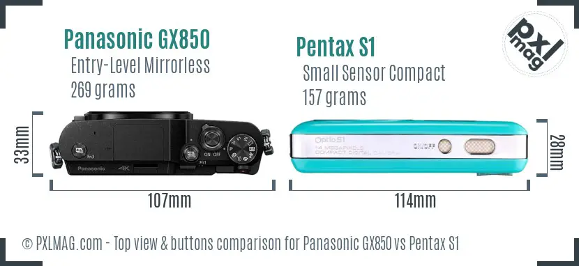 Panasonic GX850 vs Pentax S1 top view buttons comparison