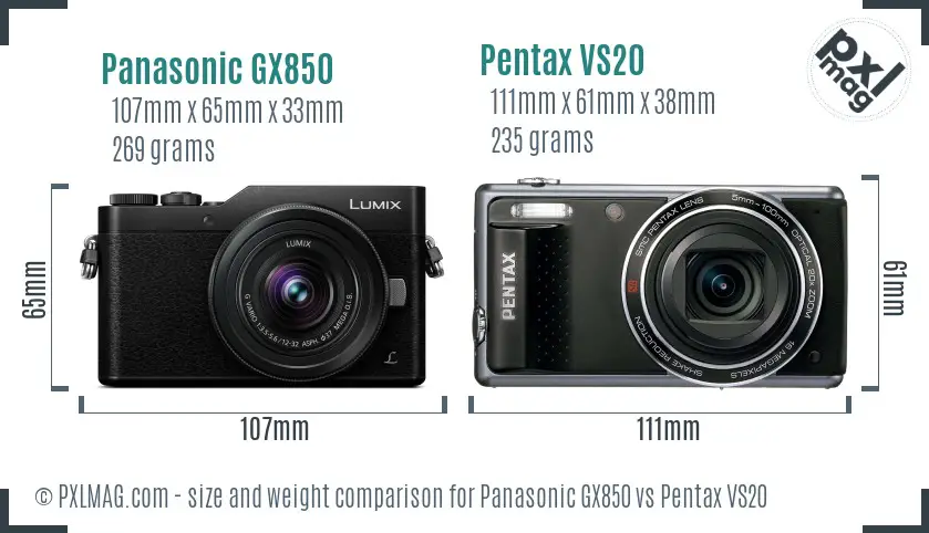 Panasonic GX850 vs Pentax VS20 size comparison