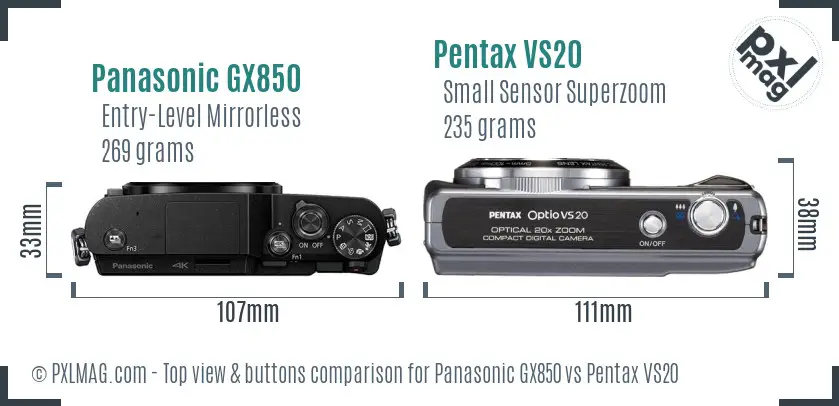 Panasonic GX850 vs Pentax VS20 top view buttons comparison