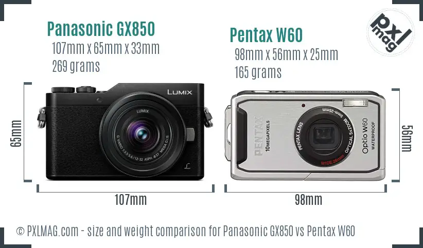 Panasonic GX850 vs Pentax W60 size comparison