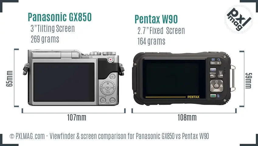 Panasonic GX850 vs Pentax W90 Screen and Viewfinder comparison