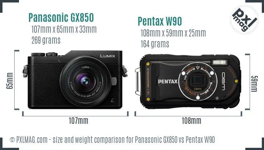 Panasonic GX850 vs Pentax W90 size comparison