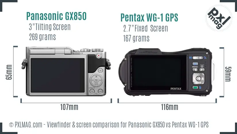 Panasonic GX850 vs Pentax WG-1 GPS Screen and Viewfinder comparison