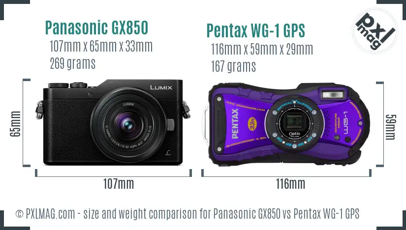 Panasonic GX850 vs Pentax WG-1 GPS size comparison