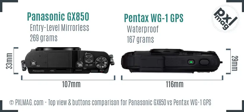 Panasonic GX850 vs Pentax WG-1 GPS top view buttons comparison