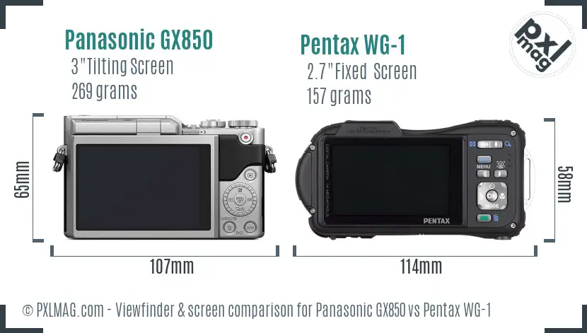 Panasonic GX850 vs Pentax WG-1 Screen and Viewfinder comparison
