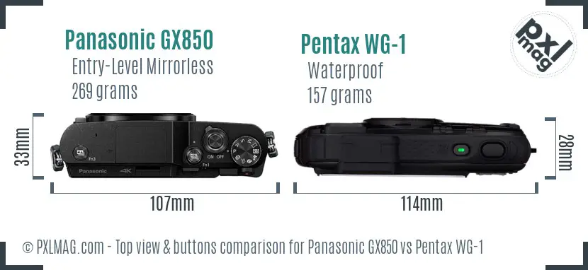 Panasonic GX850 vs Pentax WG-1 top view buttons comparison