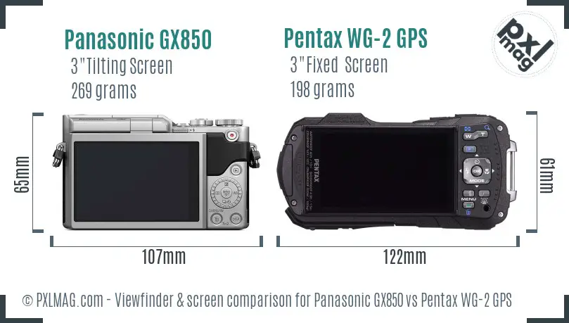 Panasonic GX850 vs Pentax WG-2 GPS Screen and Viewfinder comparison
