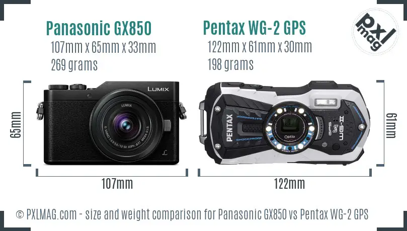 Panasonic GX850 vs Pentax WG-2 GPS size comparison