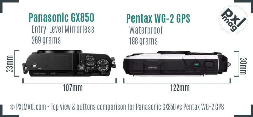 Panasonic GX850 vs Pentax WG-2 GPS top view buttons comparison