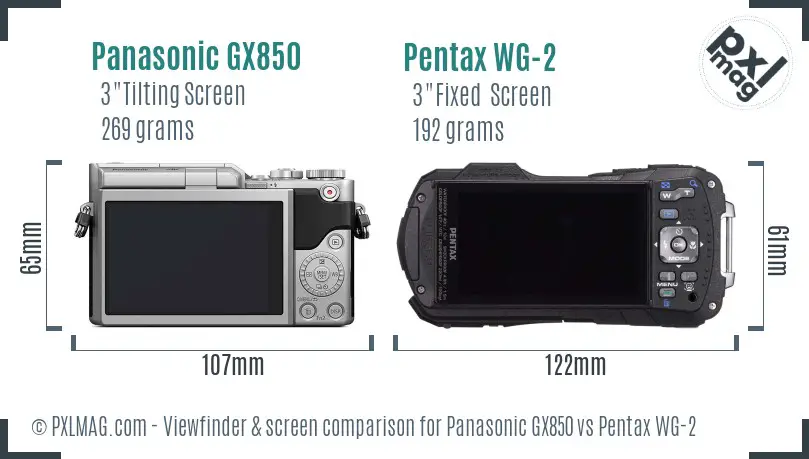 Panasonic GX850 vs Pentax WG-2 Screen and Viewfinder comparison