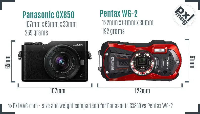 Panasonic GX850 vs Pentax WG-2 size comparison
