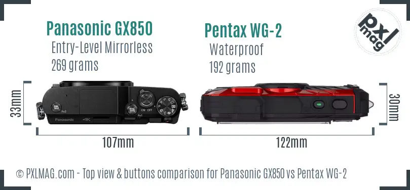 Panasonic GX850 vs Pentax WG-2 top view buttons comparison